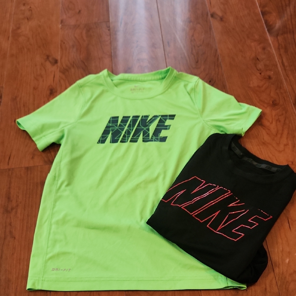 Nike Kids' Neon Green and Black Dri-Fit Tees